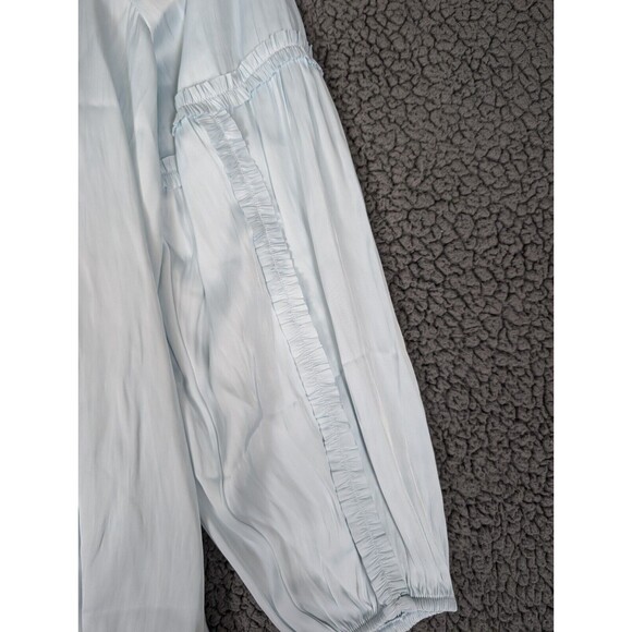 Lane Bryant Plus Size Top Blue Size 14/16 V-Neck Ties Peasant Ruffles Pleated - Picture 7 of 12